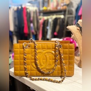 Authentic Vintage Chanel Mustard Patent Leather Bags